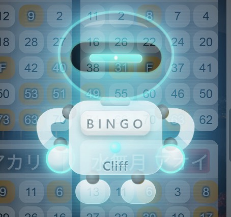 ビンゴ画面の前に立つAI司会ロボ Cliff